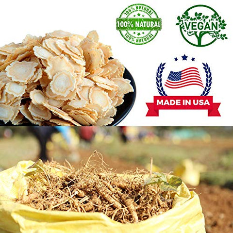 DABC OAK LAND - Ginseng Americano em Fatias de Wisconsin (Raiz de Ginseng em Fatias) – Cultivado em Wisconsin! Ideal para Chá de Ginseng! Benefícios para a Saúde! (Fatias de Ginseng Americano (Pequenas e Redondas), 2g)