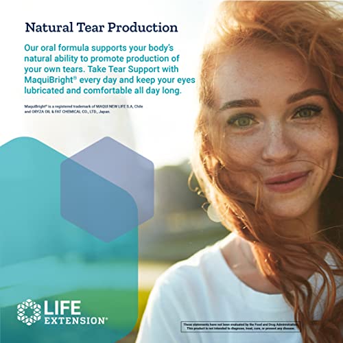Suplemento para saúde ocular com extrato de Maqui Berry – Life Extension Tear Support com MaquiBright 60mg – Fórmula para produção de lágrimas e alívio dos olhos secos – Não-OGM, sem glúten, vegetariano – 30 cápsulas