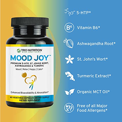 TRIO NUTRITION - Trio Mood Joy | Premium 5-HTP, Erva de São João, Ashwagandha | 60 cápsulas | 100% natural