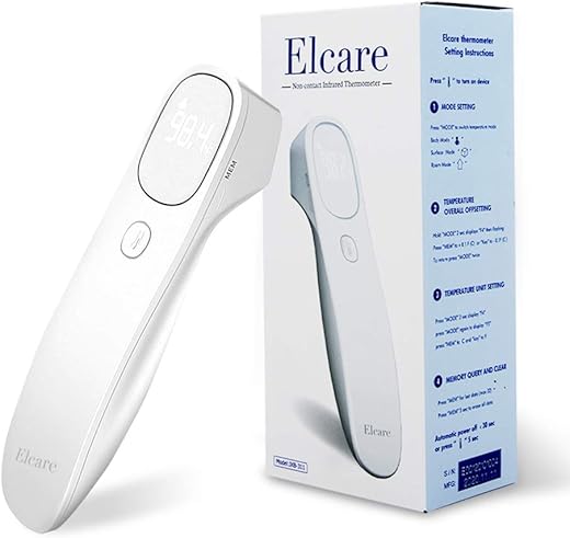 Elcare - Termômetro Infravermelho Sem Contato para Todas as Idades – Atualizado Grau Hospitalar, Modo de Temperatura Corporal e Ambiente, Display LED Grande e Suave