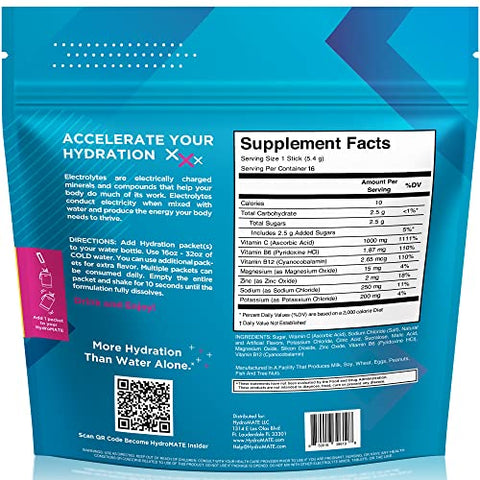 HydroMATE: Pacotes de Pó de Eletrólitos Sabor Fruta Punch para Hidratação com Baixo Teor de Açúcar – 16 Sticks - NatureWorks