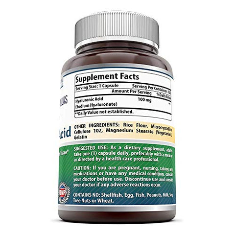 Amazing Nutrition - Amazing Formulas Ácido Hialurônico 100 mg Cápsulas | Sem OGM | Sem Glúten | Fabricado nos EUA (3 Pacotes, 120 Unidades)