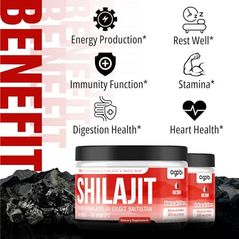 agobi - Shilajit Puro do Himalaia – 2 Pacotes 20g Resina Orgânica com 85 Minerais Traços, Ácido Fúlvico, Ácido Húmico – Suporte à Produção de Energia, Sistema Imunológico