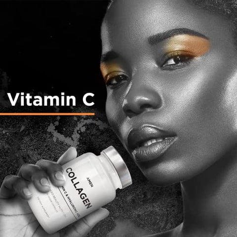 Multi Colágeno Cápsulas com Ácido Hialurônico e Vitamina C – 5 Tipos de Proteína de Colágeno Tipo I, II, III, V, X – Hidrolisado de Pasto – 18 Aminoácidos – Colágeno - Amen