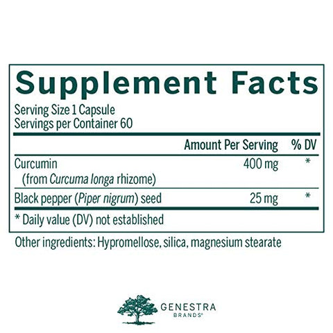 Curcumin Complex | Suplemento de Curcumina e Pimenta Preta | 60 Cápsulas - Genestra Brands