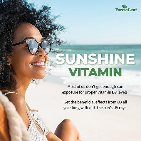 Vitamina D3 50000 UI – Saúde óssea e suporte imunológico – Cápsulas pequenas fáceis de engolir – Sem OGM, sem glúten – VIT D – Suplemento de vitamina D3 para mulheres e homens - ForestLeaf
