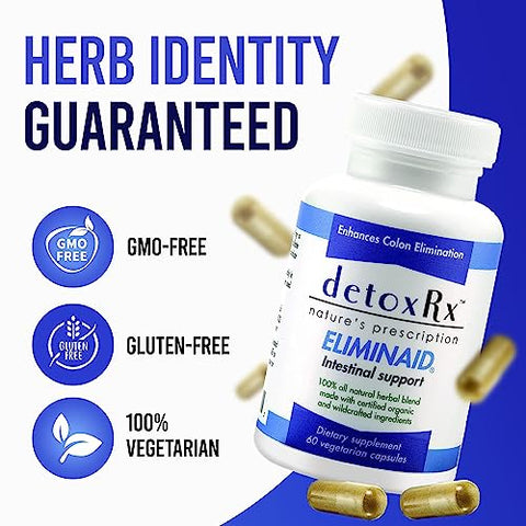 Eliminaid® | Auxílio suave para eliminação em momentos de estresse, doença, imobilidade, viagem, mudanças na dieta ou como resultado de medicamentos prescritos | Marca DetoxRx® em destaque - DetoxRx