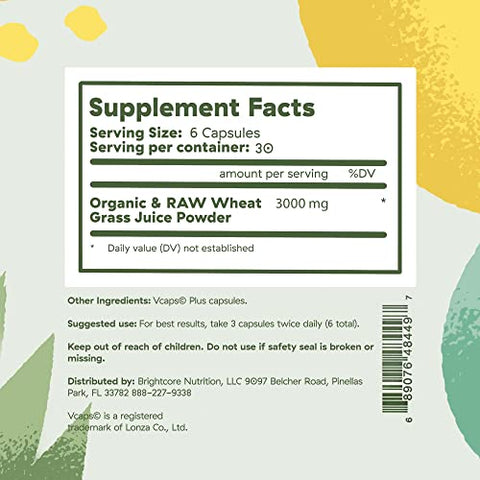 Brightcore - Nutrition Sweet Wheat: Athletic Greens Prontos para Beber, Super Greens com Enzimas Digestivas para Saúde Digestiva e Impulso Imunológico, 180 Cápsulas de Pó de Suco de Capim de Trigo