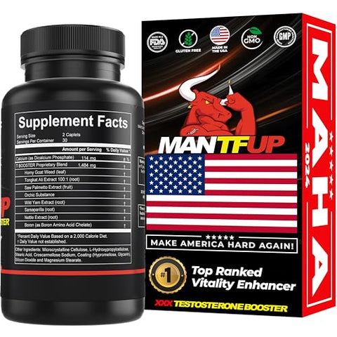 MANTFUP - Estimulante Vitalidade para Homens | Impulsionador de Testosterona  | 100% Natural | Aumento de Energia e Desempenho | 60 Cápsulas