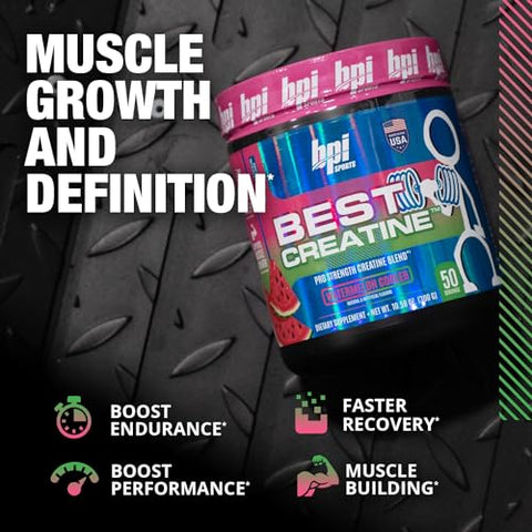 Best Creatine – 6 Formas Avançadas de Creatina – Suporte para Construção Muscular e Recuperação Pós-Treino – Watermelon Cooler, 50 Porções - BPI Sports