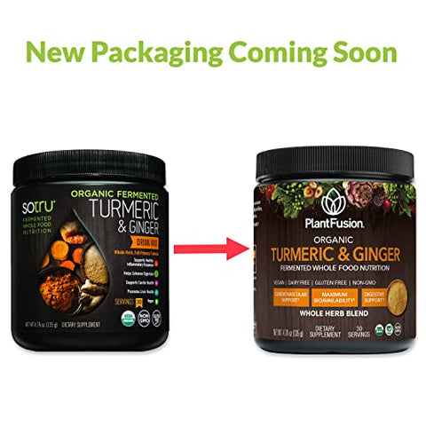 SOTRU - PlantFusion Mix de Bebida de Cúrcuma e Gengibre – Nutrição Completa de Alimentos Fermentados, Pó de Suplemento Herbal com Curcuminoides – Certificado Orgânico pelo USDA, Não-OGM, Vegano, Sem Glúten – 100g