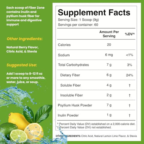 Dr Colbert MD Pó de Fibra Zone | Sabor Limão-Lima Prebióticos, Insolúveis | 100g - Divine Health