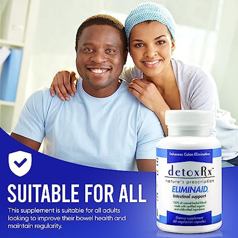 Eliminaid® | Auxílio suave para eliminação em momentos de estresse, doença, imobilidade, viagem, mudanças na dieta ou como resultado de medicamentos prescritos | Marca DetoxRx® em destaque - DetoxRx