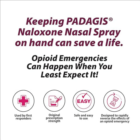 Padagis - Naloxone HCl Spray Nasal 4mg – Tratamento de Emergência para Overdose de Opioides, 2 Unidades de Spray Nasal