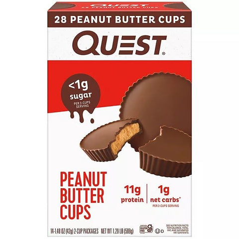 Grocerama - Quest Nutrition Peanut Butter Cups (28 unidades) – Deliciosos copinhos de manteiga de amendoim com chocolate – 28 unidades – Embalagem prática – Alta qualidade – Ideal para lanches e sobremesas – Marca Quest Nutrition