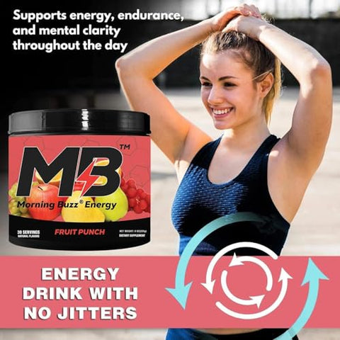 Pó Energético – Mistura Energética para Impulso Matinal – Energia sem Açúcar com Antioxidantes – Produto para Iniciar o Dia e Nutrição Esportiva – 30 Porções, Sabor Frutado - Morning Buzz