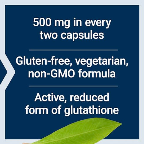 Glutationa 500 mg – Cápsulas de Glutationa, Suplemento Antioxidante, Estresse Oxidativo, Forma Reduzida Ativa – Sem Glúten, Não-OGM, Vegetariano – 60 Cápsulas - Life Extension