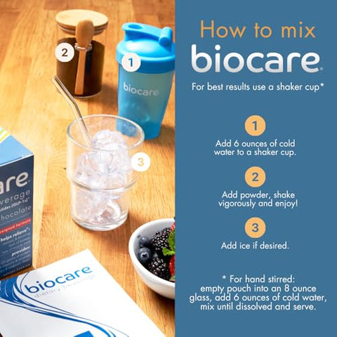 Biocare - Bebida Nutricional para Usuários de GLP-1, Pó Dietético com 20g de Proteína Essencial, 26 Vitaminas/Minerais, Alivia Náuseas, Inchaço, Prisão de Ventre, Morangos