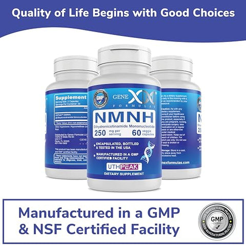 Genex Formulas - GENEX 250mg NMNH (60 Cápsulas – 30 Porções) | Uthpeak™ NMNH (Dihidronicotinamida Mononucleotídeo) Precursor de NAD para Envelhecimento Saudável – Sem OGM, Sem Glúten, Vegetariano