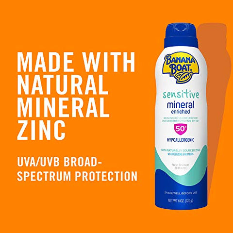 Protetor Solar Banana Boat Mineral Enriquecido, Pele Sensível, Spray de Amplo Espectro, FPS 50, 177ml – Kit Duplo
