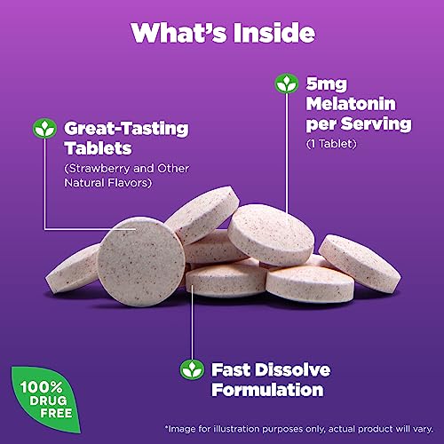 Sleep Melatonin 5mg – 200 Comprimidos de Melatonina de Dissolução Rápida com Sabor de Morango para Auxiliar o Sono Noturno de Adultos – Fornecimento de 200 Dias - Natrol