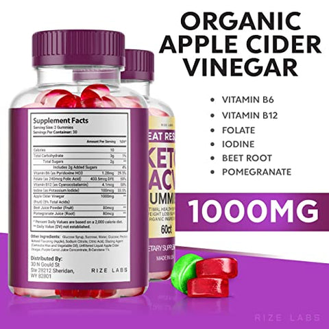 rize labs - (3 Pacotes) Gummies Avançados de Vinagre de Maçã Great Results Keto ACV – 180 Gummies