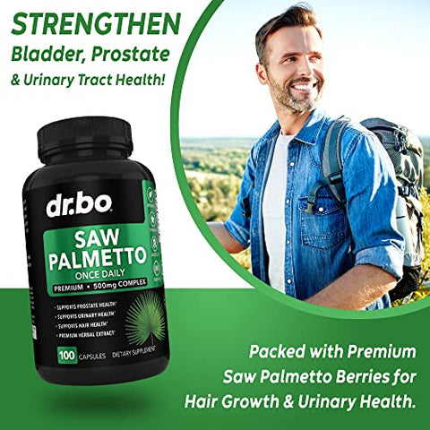 DR. BO - Saw Palmetto para Saúde da Próstata Masculina – Crescimento Capilar e Controle da Bexiga – Complexo de Suplementos