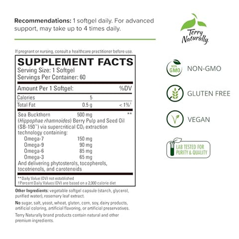 Omega-7 – Suplemento Nutricional para Apoiar a Saúde da Pele com Espinheiro Marítimo e Polpa de Frutas – Ácidos Graxos Essenciais – Marca Terry Naturally - Terry Naturally