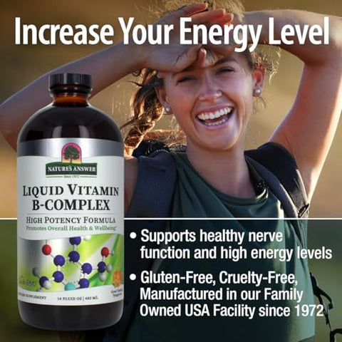 Nature's Answer - Nature’s Answer B-Complex Líquido – Energia Saudável | Função Nervosa | Sabor Tangerina Natural | Sem Glúten
