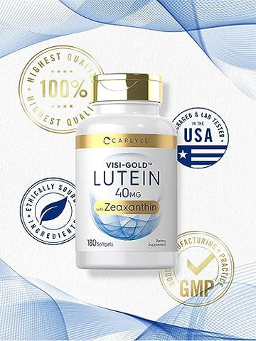 Luteína e Zeaxantina 40 mg | 180 Softgels | Vitaminas para a Saúde dos Olhos | Não-OGM - Carlyle