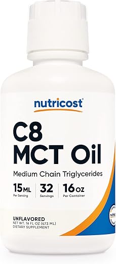 Óleo MCT C8 473ml – Keto, Paleo, Não-OGM - Nutricost