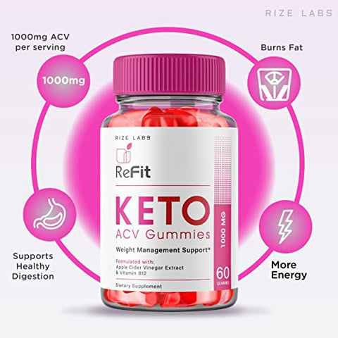 rize labs - (5 Pacotes) Gomas Refit Keto – Refit Keto ACV Gomas para Perda de Peso Avançada Refit Keto Gomas com Vinagre de Maçã Suplemento Barriga Extra Forte Gomitas (300 Gomas)