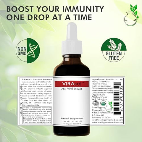 Intelligent Remedies - VIRAsol – Extrato Herbal com Sabugueiro, PAU D’arco, Canela e Pau Rosa Africano – 100g