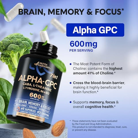 NUTRAHARMONY - Alpha GPC 900 mg – Suplemento Alpha-GPC para Foco e Memória | Marca Alpha GPC