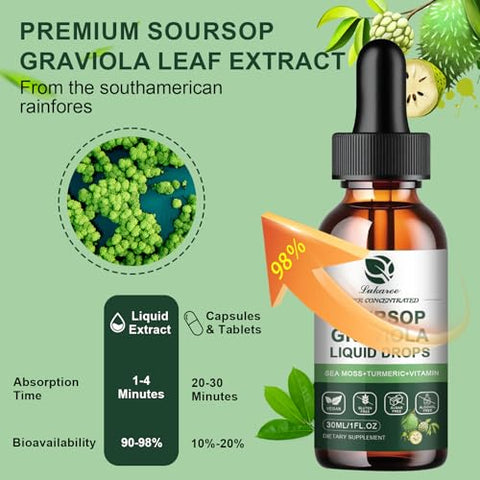 Lukaree - (2 Pacotes) Extrato Líquido de Folha de Graviola Soursop + Musgo do Mar Botânico Puro para Suporte Celular : Pure Botanical
