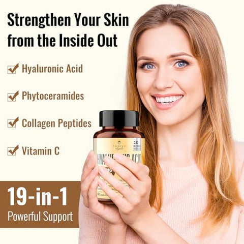 ThrivyThystle - Cápsulas de Ácido Hialurônico – Hylunaric Acid 1200 mg, com Peptídeos de Colágeno, Vitamina C, Fitoceramidas – Suplemento de Ácido Hialurônico para Pele, Olhos, Ossos, Gastrointestinal (1 Pacote)