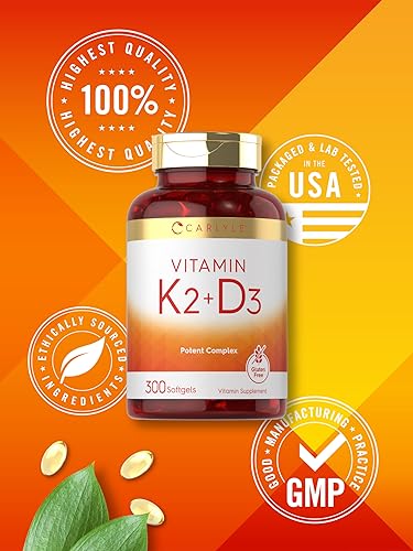 Vitamina K2 e D3 | 300 Softgels | 200mcg K2 MK7 | Suplemento de Alta Qualidade - Carlyle
