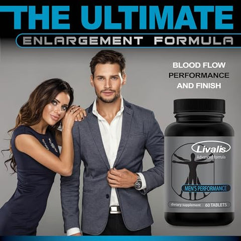 Pílulas de Expansão Masculina – Fórmula de Aumento para Homens – Ganhe em Comprimento, Espessura e Circunferência – 3 polegadas em 90 Dias – Multiplicador de Desempenho e Resistência – 60 ct - Livalis