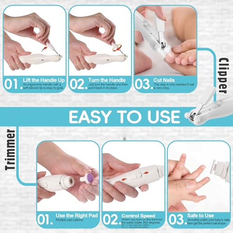 LOQOMI - Kit de Cuidados para Unhas de Bebê Recarregável 10 em 1, Aparador de Unhas Elétrico Seguro com Lixa de Unha LED