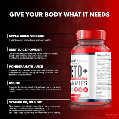 NutraRize - (3 Pacotes) Gomas Peak Results Keto ACV, Oficial Keto ACV, Suplemento Peak Result Keto Plus ACV Gummy, Saúde e Bem-Estar Keto