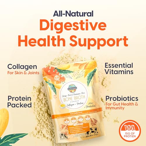 Proteína em Pó de Caldo de Osso Orgânico de Carne Bovina 100% Natural, Rico em Probióticos Ativos, Colágeno Peptídeo 15g de Proteína, Baixo Teor de Sódio, Benefícios para Pele, Cabelo, Articulações e Intestino - Paradise Naturals