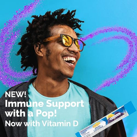 Immune Plus Crystals – Suplemento de Suporte Imunológico On-The-Go com Vitamina C, Vitamina D, Vitaminas do Complexo B, Zinco e Manganês, Sabor Limonada de Frutas Vermelhas – 28 Sachês - Emergen-C