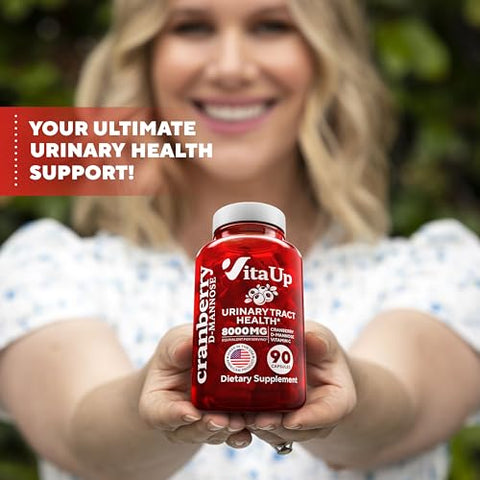 VitaUp - D-mannose 1000mg Cápsulas com Cranberry e Vitamina C – Fabricado nos EUA – Cápsulas de D-mannose com Cranberry para Mulheres – Suplemento de Cranberry para Trato Urinário