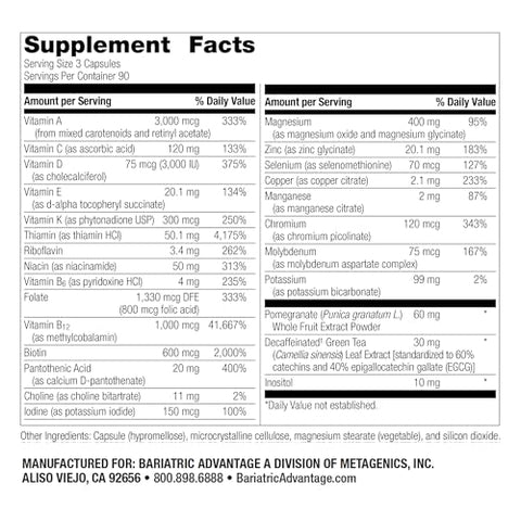 Ultra Multi – Multivitamina de Alta Potência para Pacientes de Cirurgia Bariátrica – Cápsula Multivitamínica Bariátrica – com Cálcio, Vitamina C - Bariatric Advantage