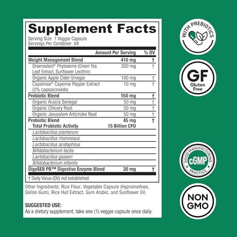 Physician's CHOICE - Probióticos Physician’s CHOICE para Gerenciamento de Peso – Fórmula Avançada com Ingredientes Naturais – 60 Cápsulas