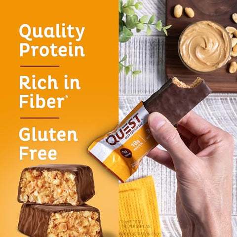 Barra de Proteína Quest Nutrition Crispy Chocolate Peanut Butter Hero, 18g Proteína, 1g Açúcar, 3g Carboidrato Líquido, Snack Proteico Sem Glúten, Amigo da Dieta Keto, 12 Unidades