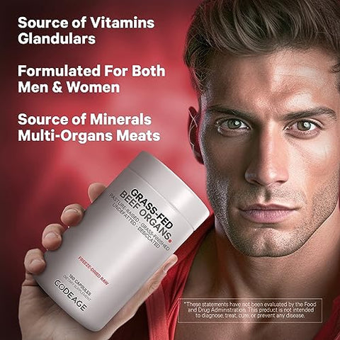 Suplemento de Órgãos de Gado Alimentado com Capim – Suplementos Glandulares – Fígado, Coração, Rim, Pâncreas Desidratados, Não Desengordurados - Codeage