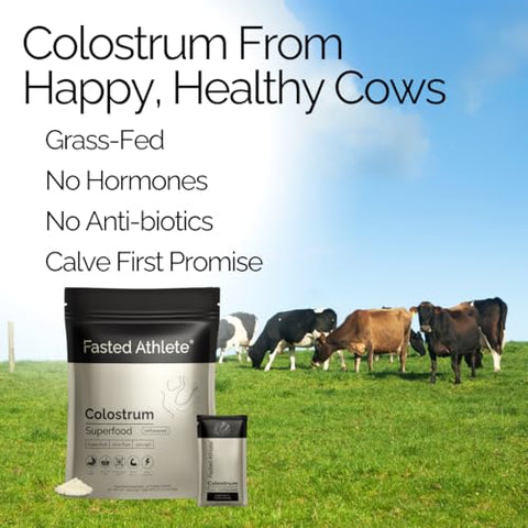 Fasted Athlete - Suplemento de Colostro para Saúde Intestinal, Pó de Colostro de Animais Alimentados com Pasto, 50%% IgG, Pele