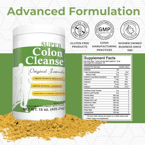 Fórmula Original Health Plus Super Colon Cleanse (1991-2018), 15 oz Pó, 42 Porções – Desintoxicação Natural, Suporte Digestivo, Alívio da Constipação
